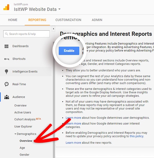 enable demographics and interests reporting