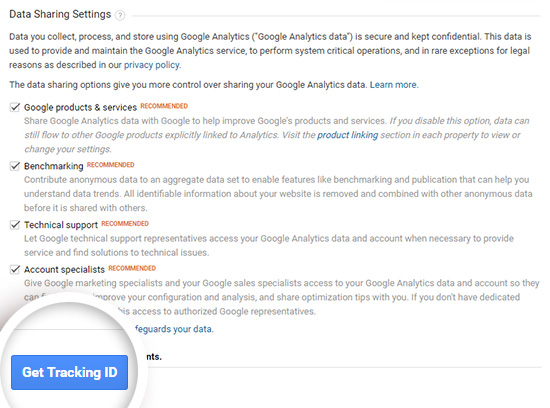 Choose your Google Analytics data sharing options