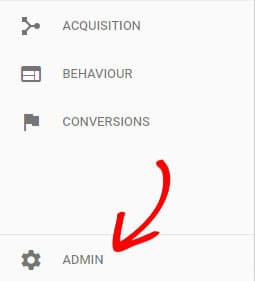 Click admin menu in Google Analytics