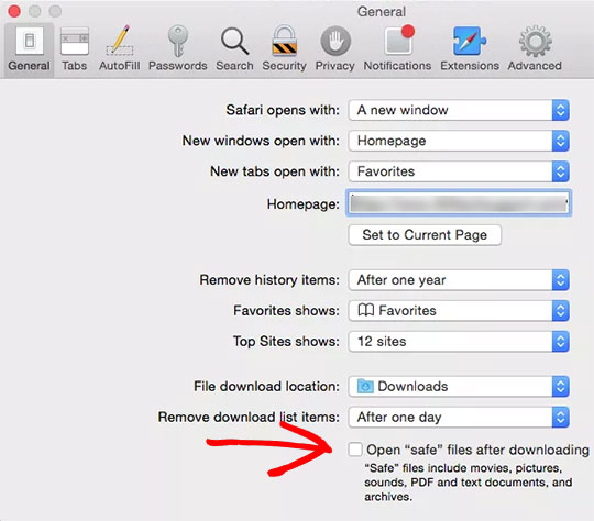 safari uncheck safe open
