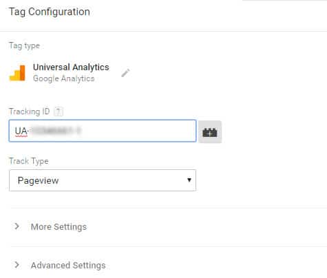 enter tracking id in tag configuration