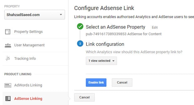 configuration du lien adsense