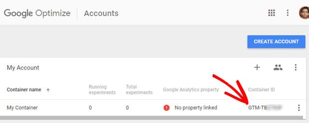 copy google optimize container id