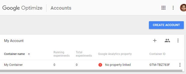 page d'optimisation des comptes google