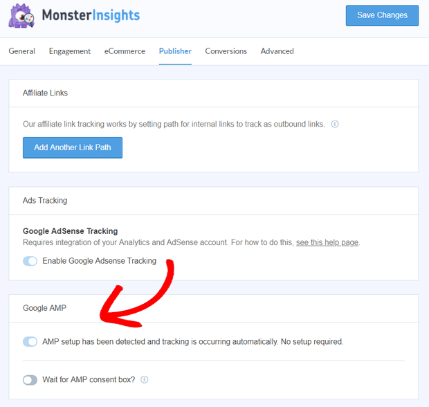 MonsterInsights Google AMP Settings