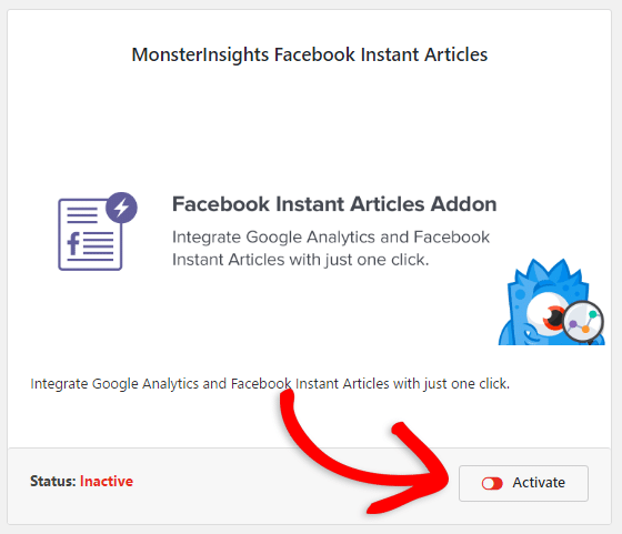 activate facebook instant articles addon