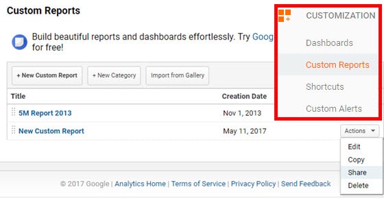 custom reports share