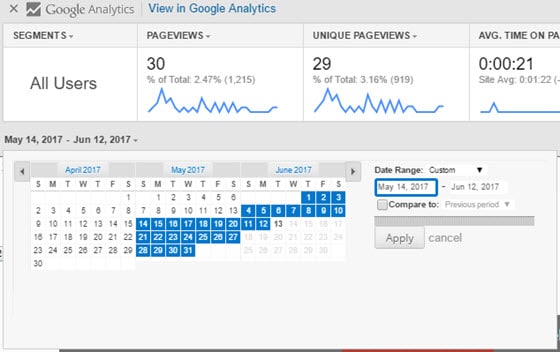 date range in inpage analytics report