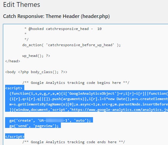 how to add google analytics to wordpress without a plugin head page
