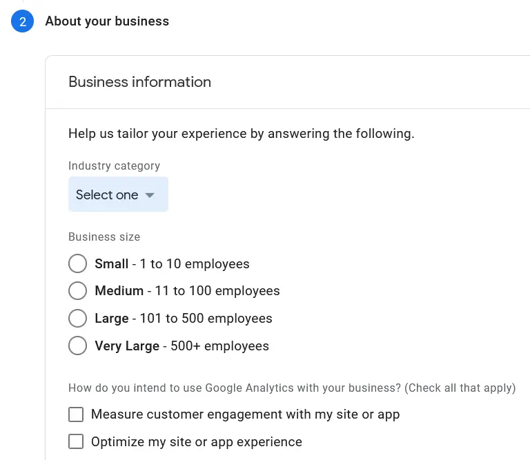 select industry and business size