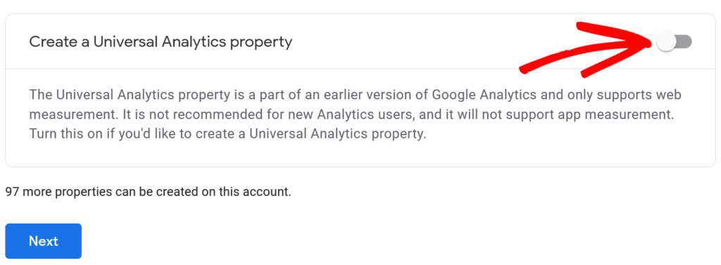 enable create universal analytics property