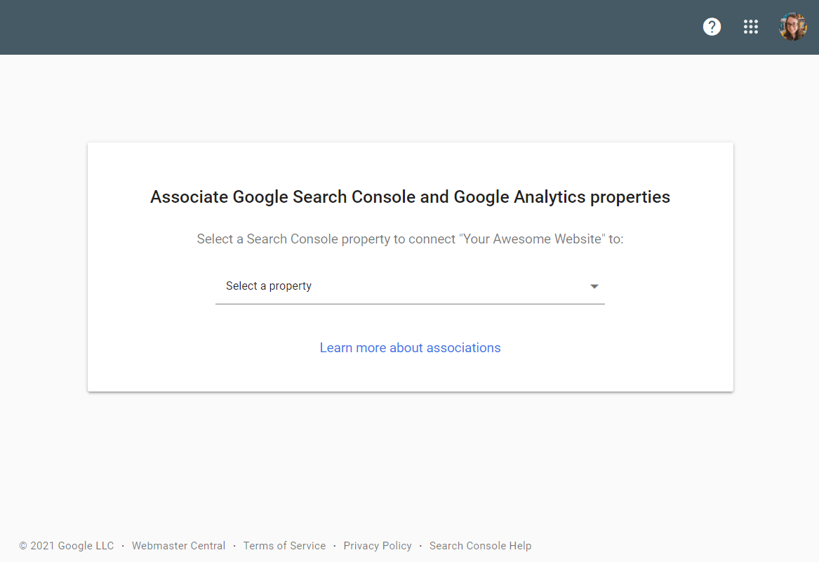 Sélectionnez une propriété de la Search Console à laquelle connecter Google Analytics