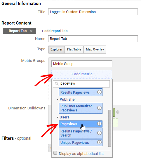 create a custom report for logged in custom dimensions