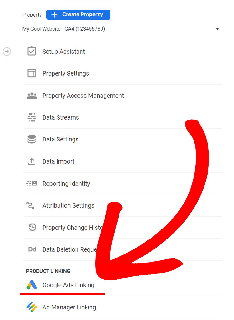 select google ads linking ga4