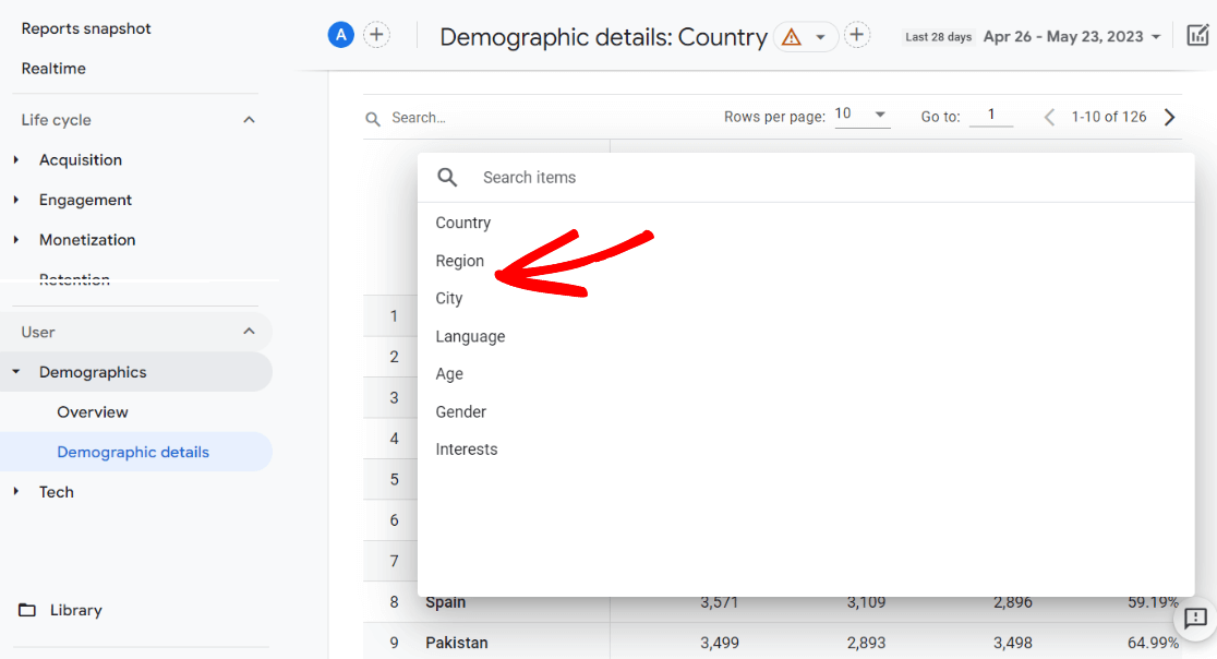 GA4 city or region report