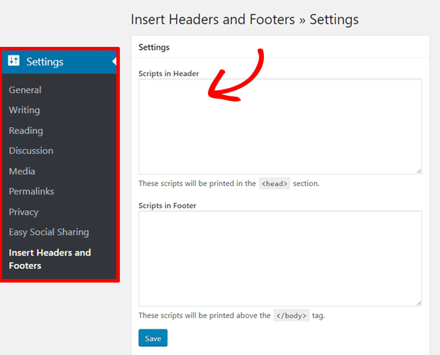 Insérer du code dans votre en-tête WordPress à l'aide du plug-in Instert Headers and Footers