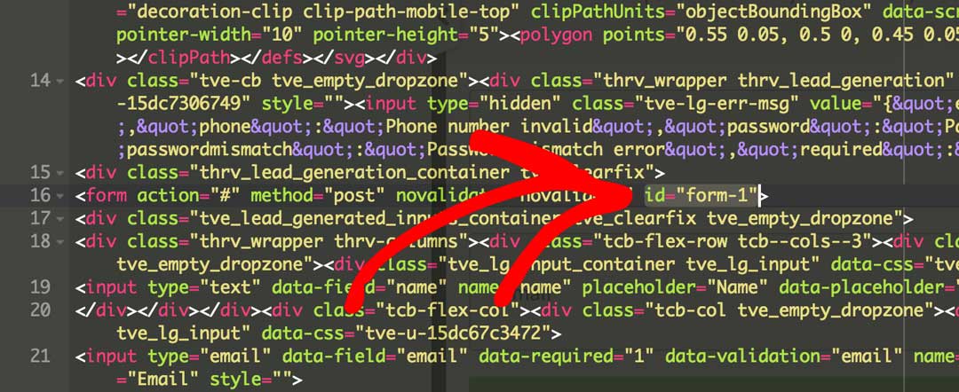 Step 6. Give the Form Tag an id to make Forms Tracking With Thrive Leads and Thrive Architect work