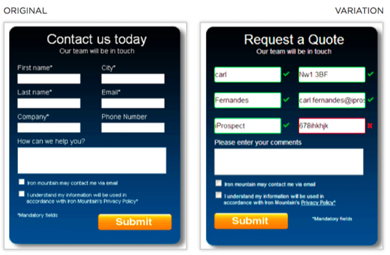 form validation ab testing idea