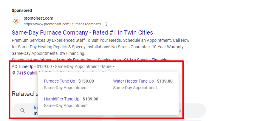 Price assets example to optimize Google Ads