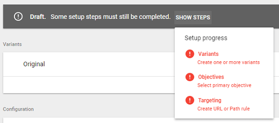 A/B Test Signup Forms - Google Optimize, Experiment Draft