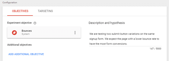 A/B Test Signup Forms - Google Optimize, Objectives