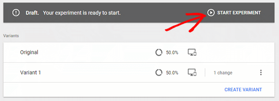 A/B Test Signup Forms - Google Optimize, Start Experiment
