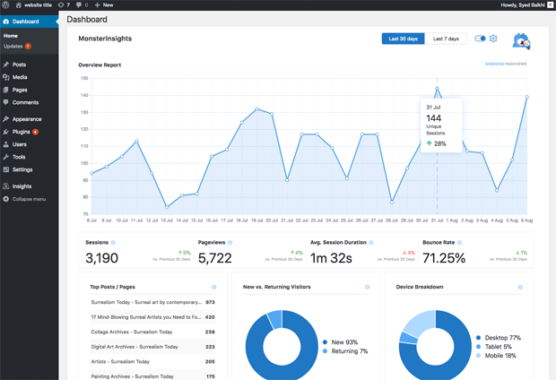 Google Analytics Dashboard Widget for WordPress Full Screen