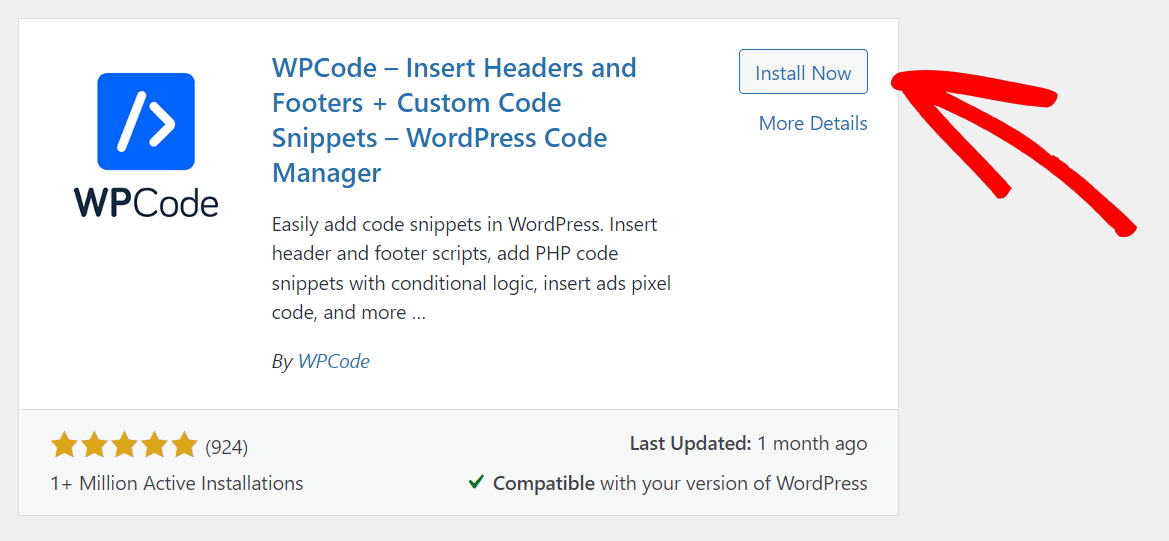 WPCode install button WordPress plugin search page