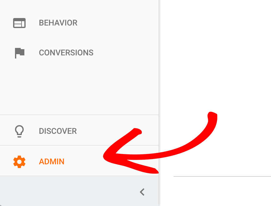 Botão de administração do Google Analytics