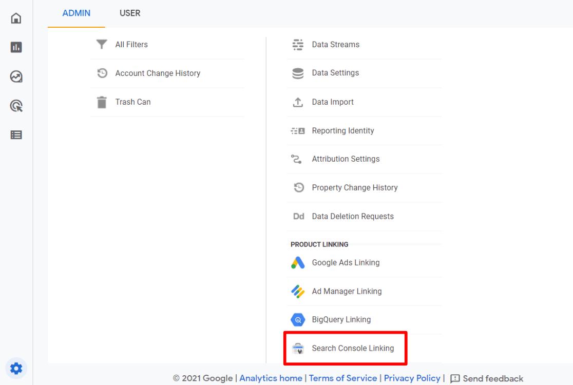 Search Console Linking button in GA4