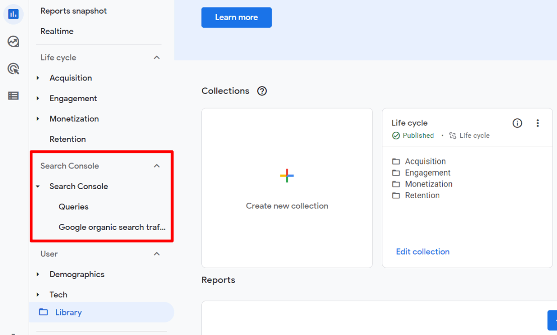 Search Console Report in GA4