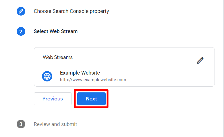 Next step - connect Search Console and Analytics