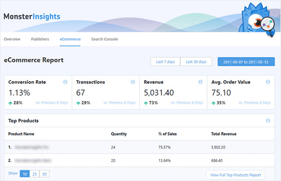 Rapport sur le commerce électronique de MonsterInsights