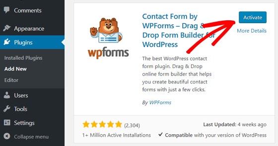 activate-wpforms-to-add-contact-form-wordpress