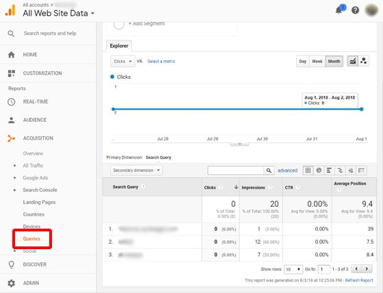 ga-search-queries-report "width =" 560 "height =" 428 "srcset =" https://www.monsterinsights.com/wp-content/uploads/2018/08/ga-search-queries-report.jpg 560w, https://www.monsterinsights.com/wp-content/uploads/2018/08/ga-search-queries-report-300x229.jpg 300w "tailles =" (largeur maximale: 560 pixels), 100vw, 560 pixels "/ ></p></noscript></noscript>
<p>Voyons maintenant comment afficher les mots-clés des moteurs de recherche dans le compte Google Search Console.</p>
<h4>2. Affichage des mots-clés de votre site dans votre compte Search Console</h4>
<p>Tout d’abord, vous devrez aller à la <a href=