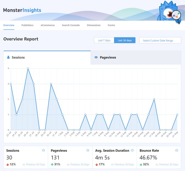 Rapport de synthèse sur le site Web MonsterInsights