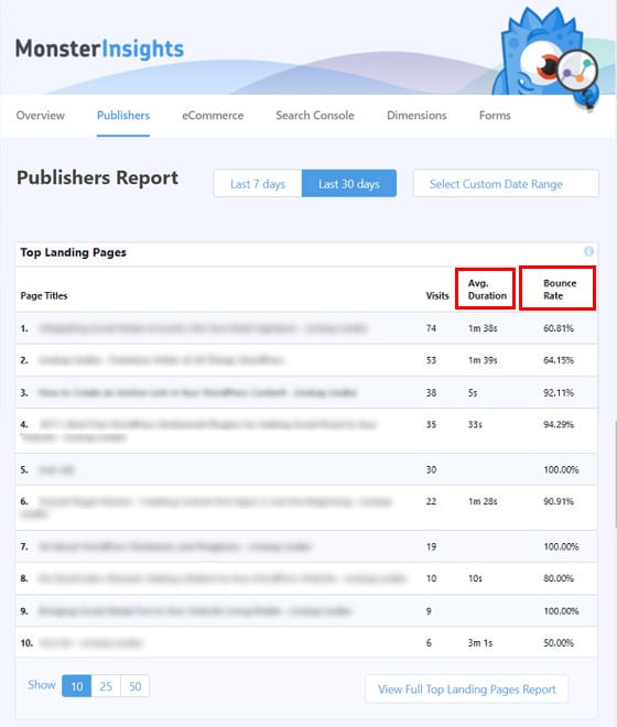 top-landing-pages-monsterinsights-report