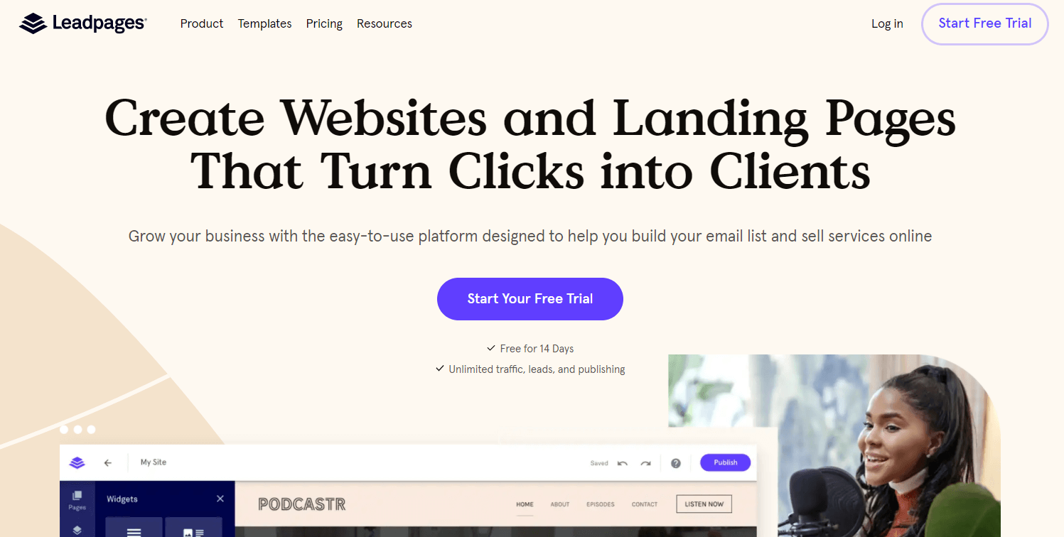 Leadpages wordpress landing page plugin homepage