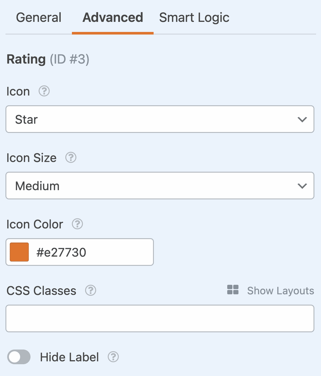 WPForms rating field advanced options