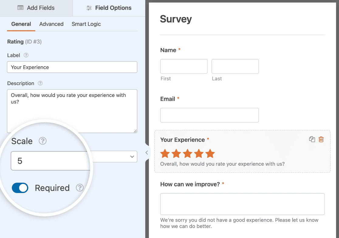 WPForms rating field options