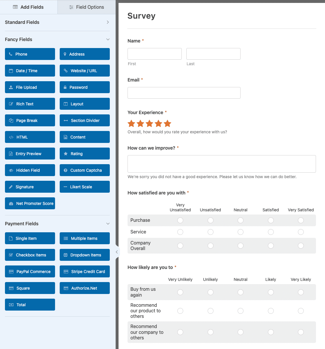 WPForms Survey form template example