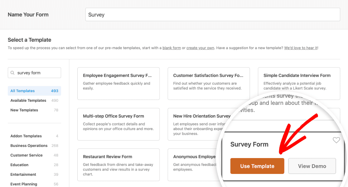 WPForms Survey form template