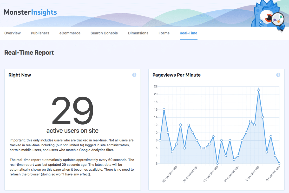 MonsterInsights Real Time Report Screenshot