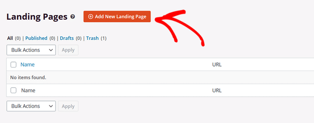 click on add new landing page button