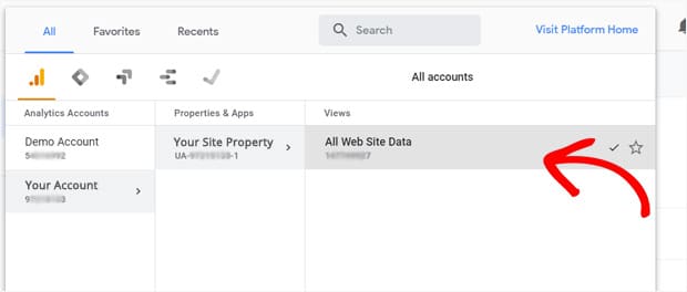 Seleção de propriedade do Google Analytics