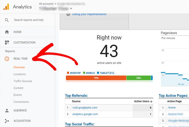 google analytics real time