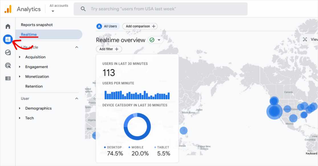 Realtime Reports in Google Analytics