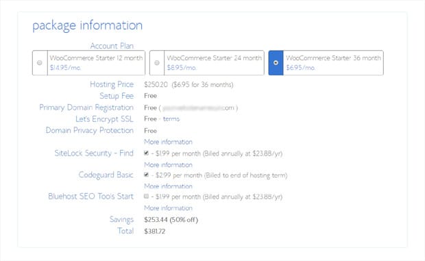 bluehost-hosting-package-information