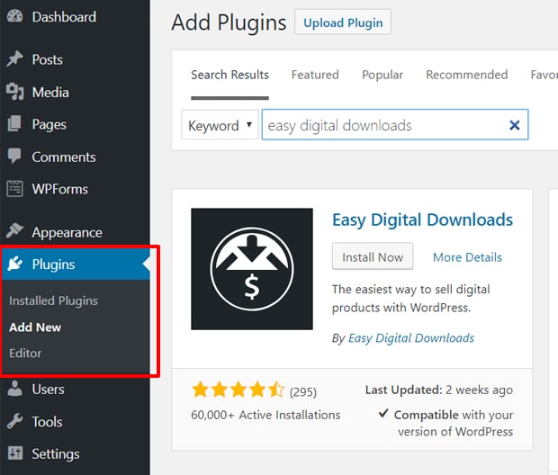 Install Easy Digital Downloads Plugin WordPress