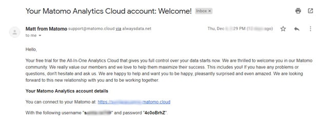 matomo-welcome-email